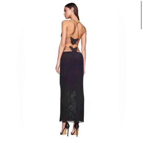 I.AM.GIA Ellery Dress Black Butterfly Long Large New with Tags - Picture 2 of 12